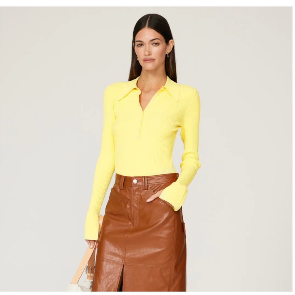 A.L.C Sweater Women X Small Yellow Citrine Eleanor Ribbed Knit Collared Polo Top